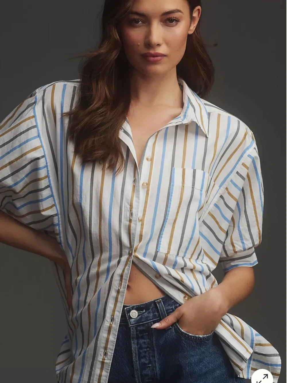 EUC ANTHROPOLOGIE PIlcro Brand Orange|Tan Painter Stripped Poplin Shirt - Picture 9 of 12